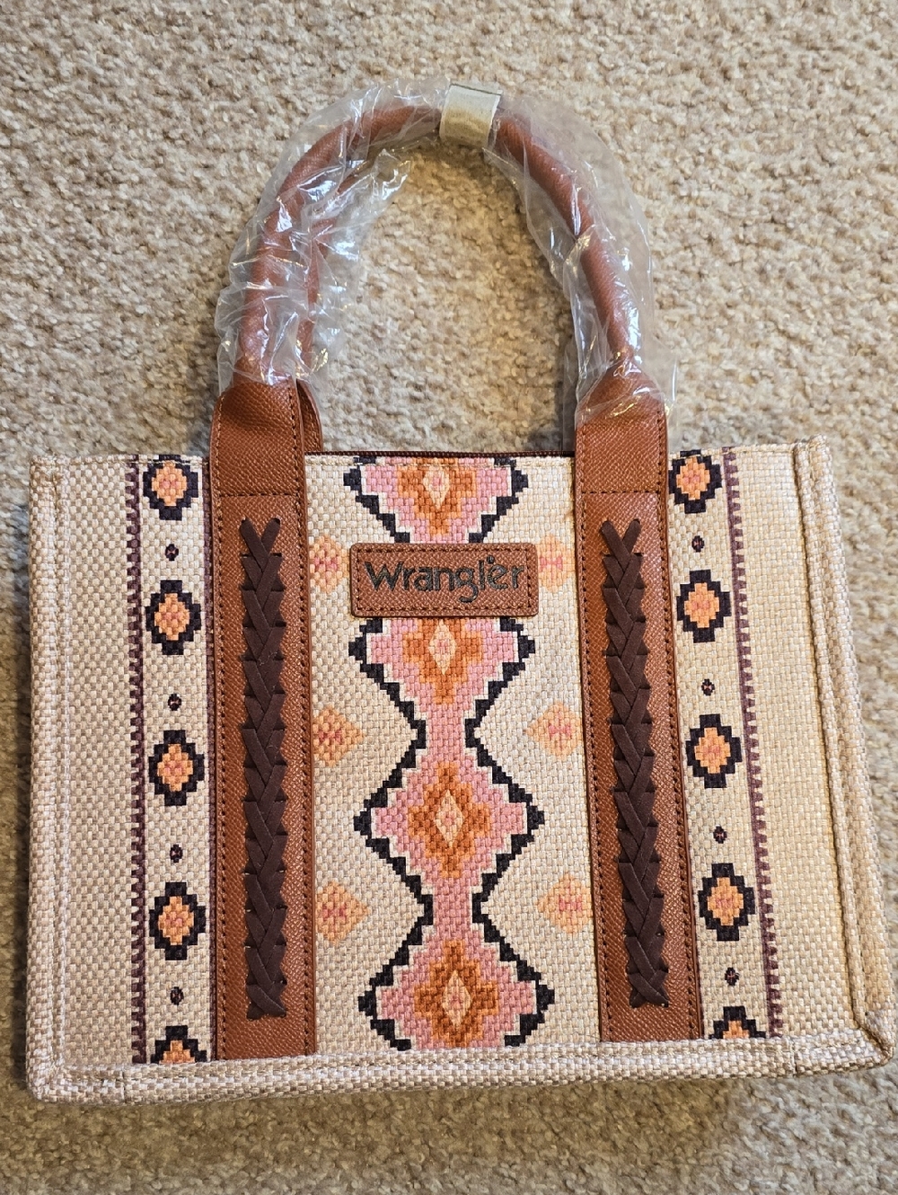 Wrangler Pink & Tan Aztec-Pattern Tote